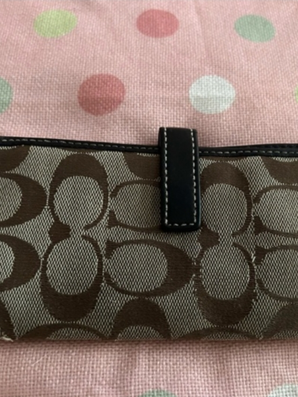 Coach Brown Signature Check Book And Card Holder